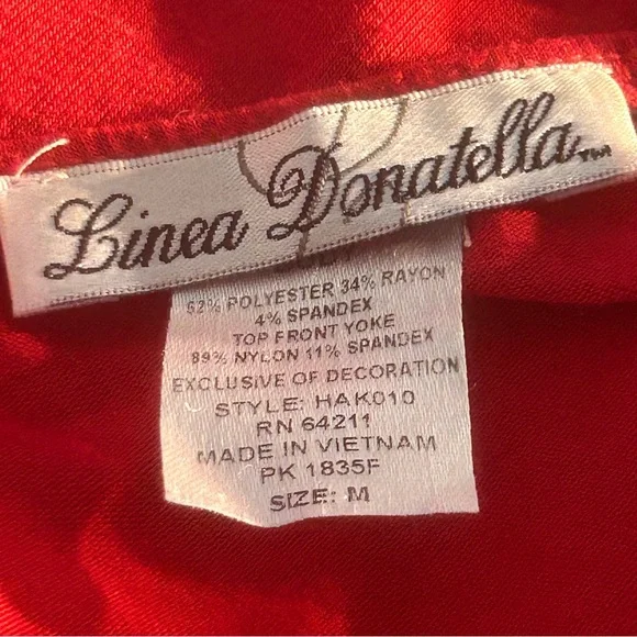 LINEA DONATELLA Red Knit & Black Sheer Mesh Lace Bust Chemise Nighty Nightgown M - Picture 7 of 7